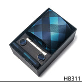Conjunto Gravata de Seda Xadrez Azul Sparka